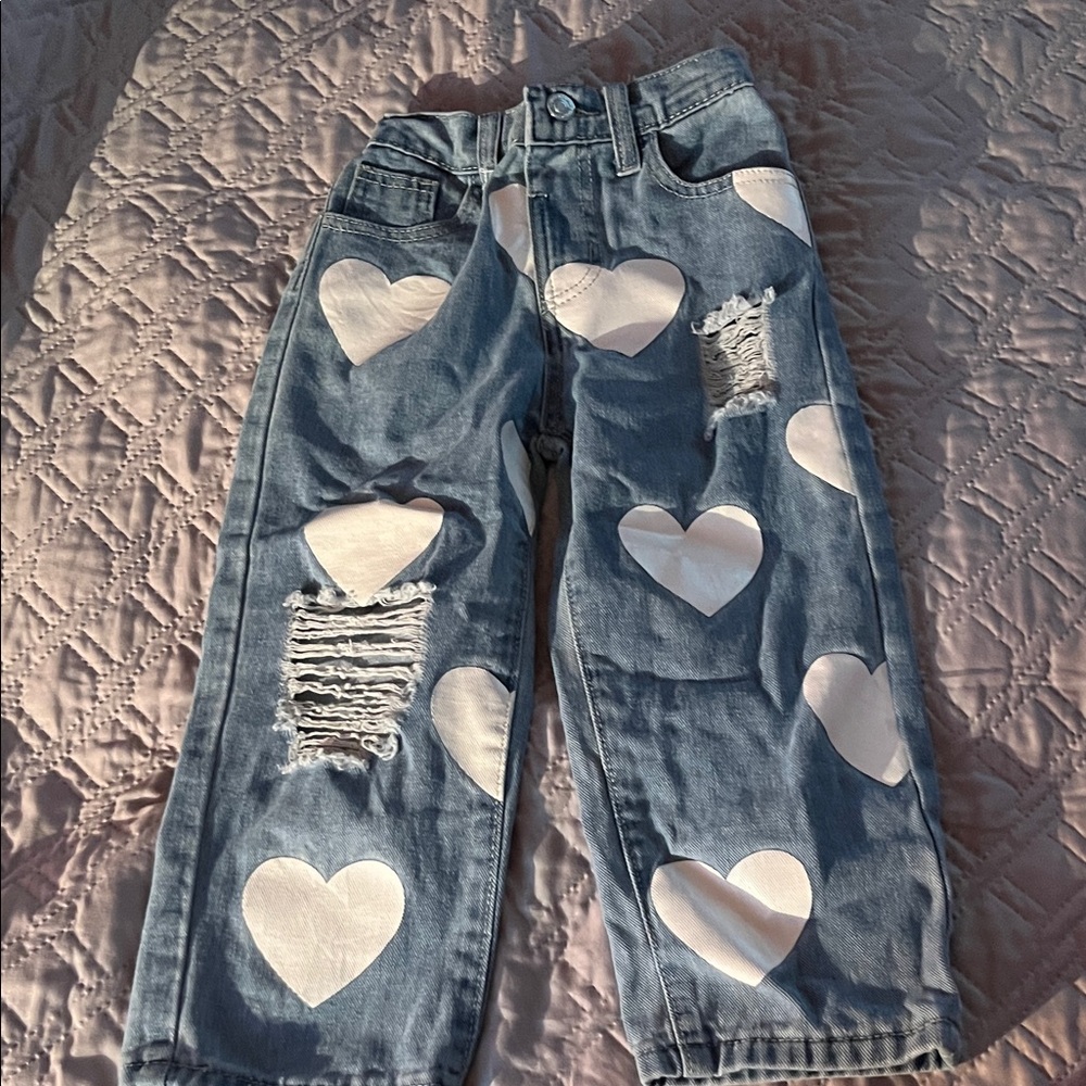 Heart Print Distressed Jeans 3 pair